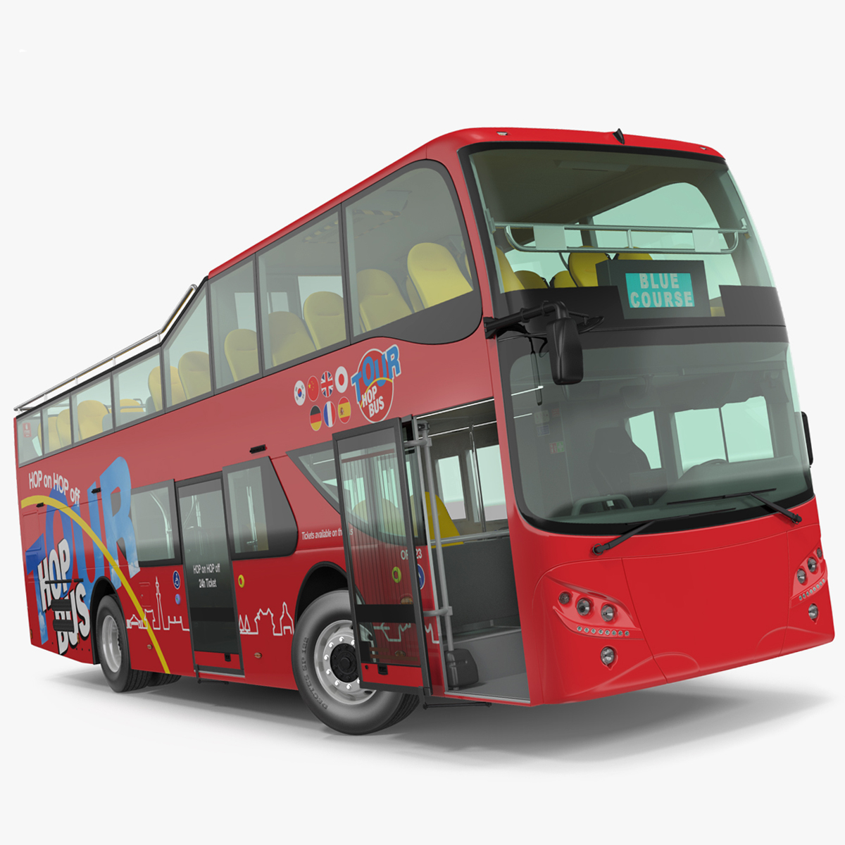 Open Air Double Decker Hop-On Hop-Off Tour Bus Rigged for Cinema 4D 3D