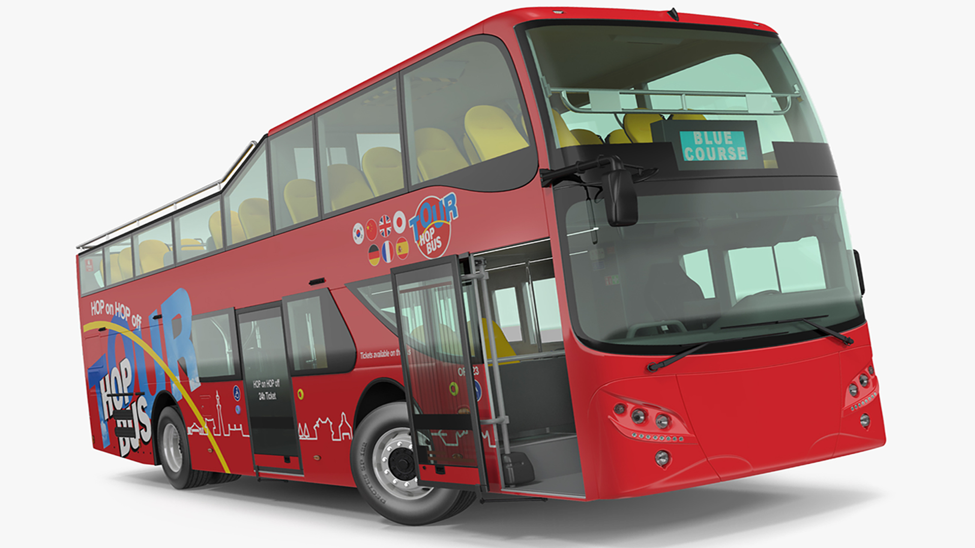 Open Air Double Decker Hop-On Hop-Off Tour Bus Rigged for Cinema 4D 3D