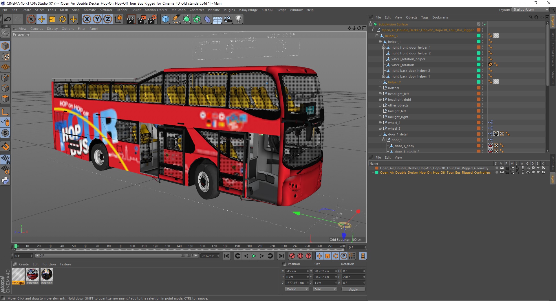 Open Air Double Decker Hop-On Hop-Off Tour Bus Rigged for Cinema 4D 3D