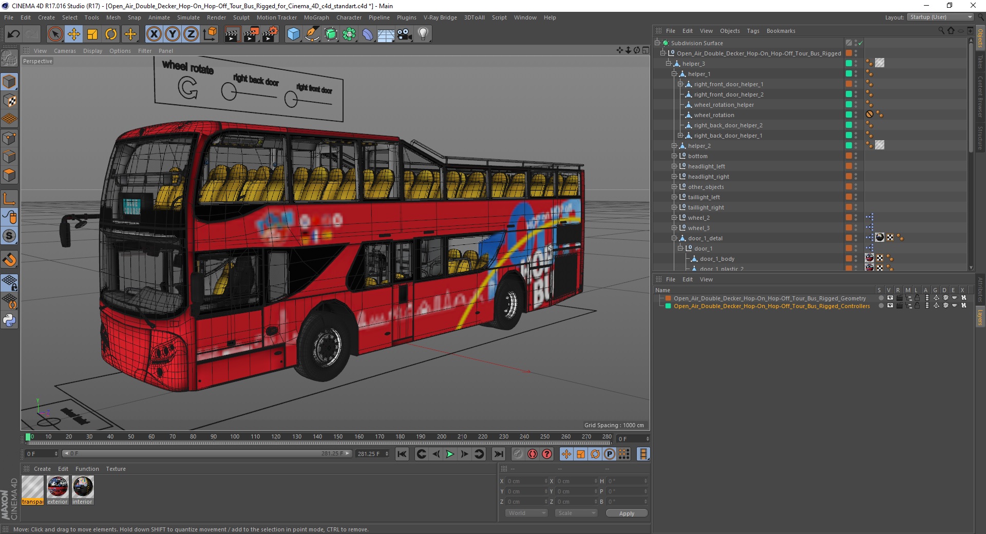 Open Air Double Decker Hop-On Hop-Off Tour Bus Rigged for Cinema 4D 3D