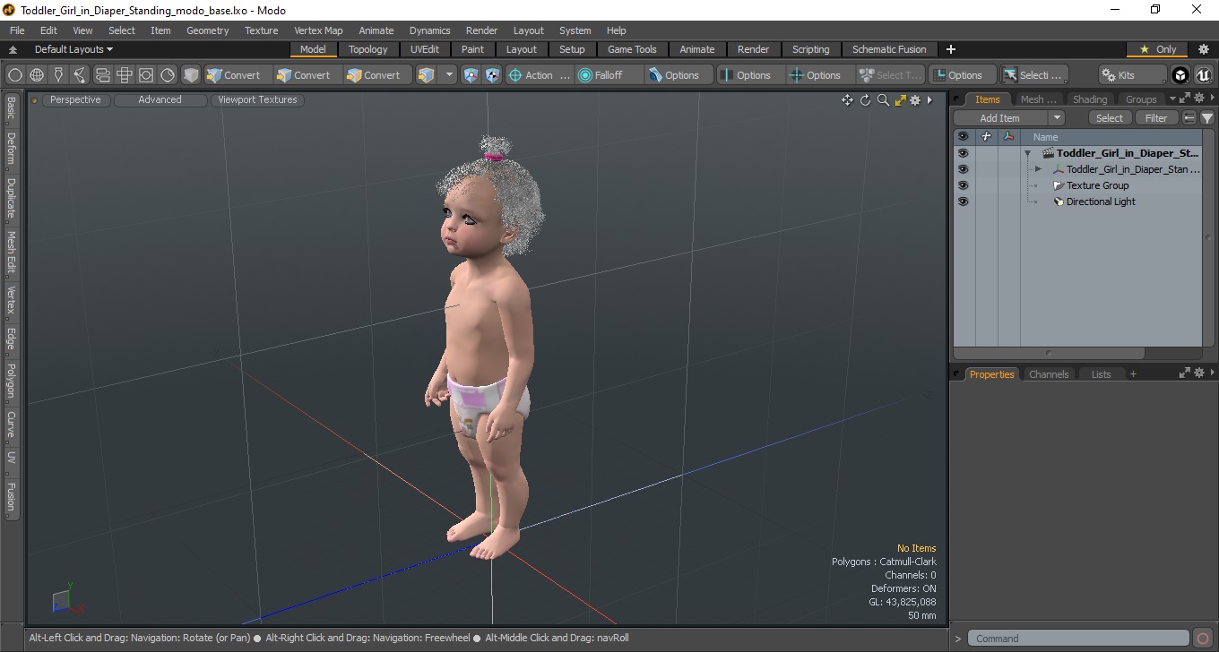 3D Toddler Girl in Diaper Standing