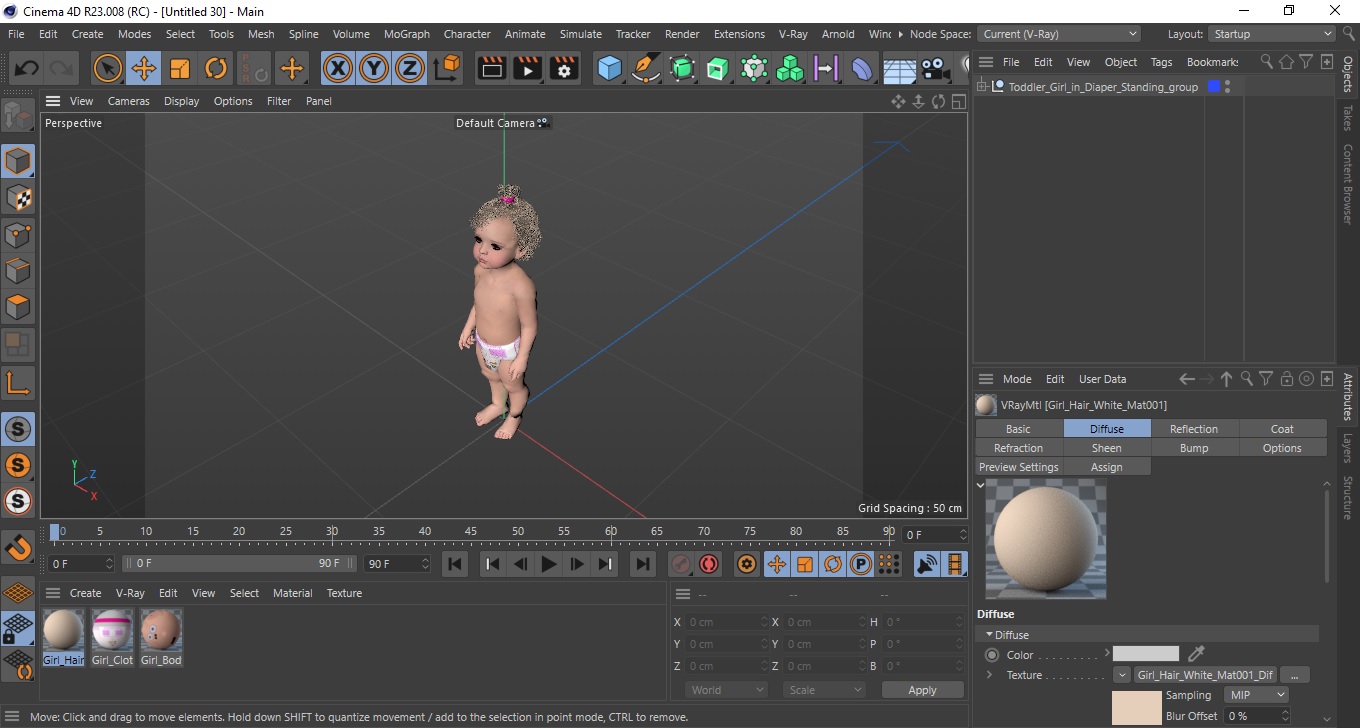3D Toddler Girl in Diaper Standing