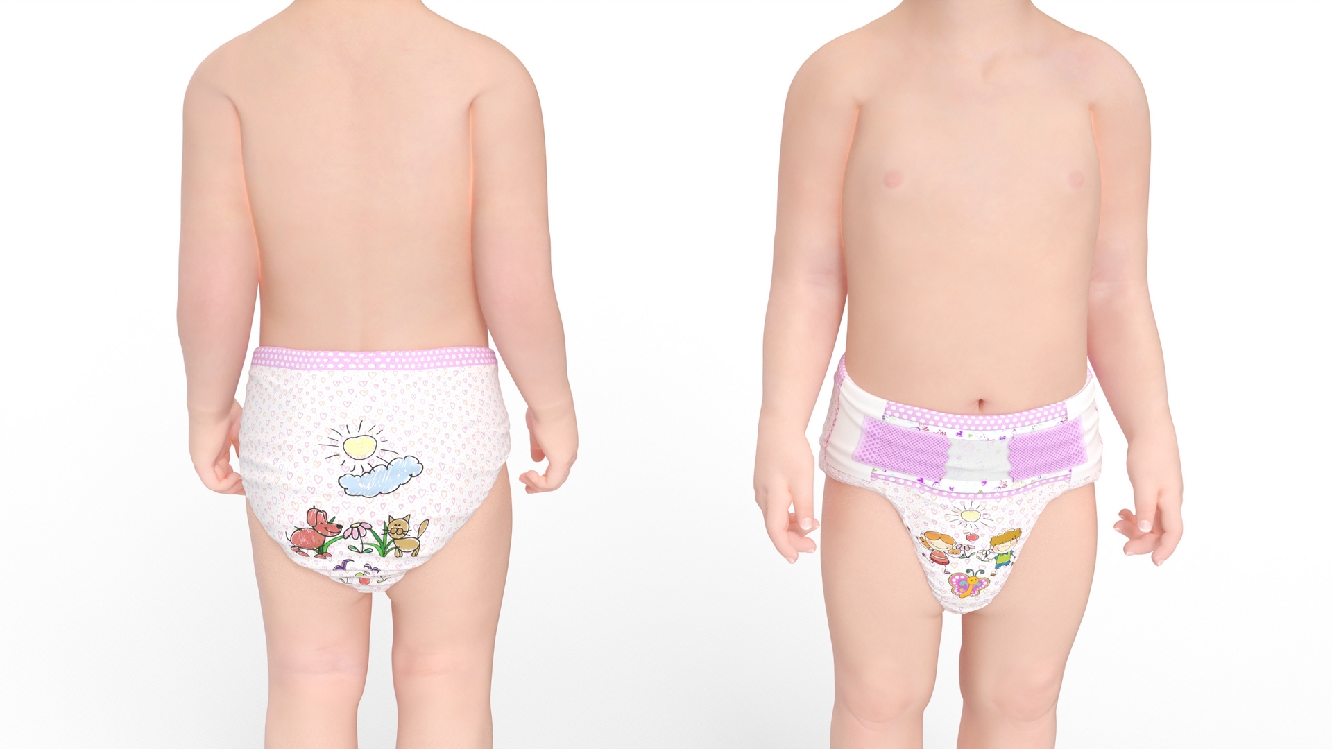 3D Toddler Girl in Diaper Standing
