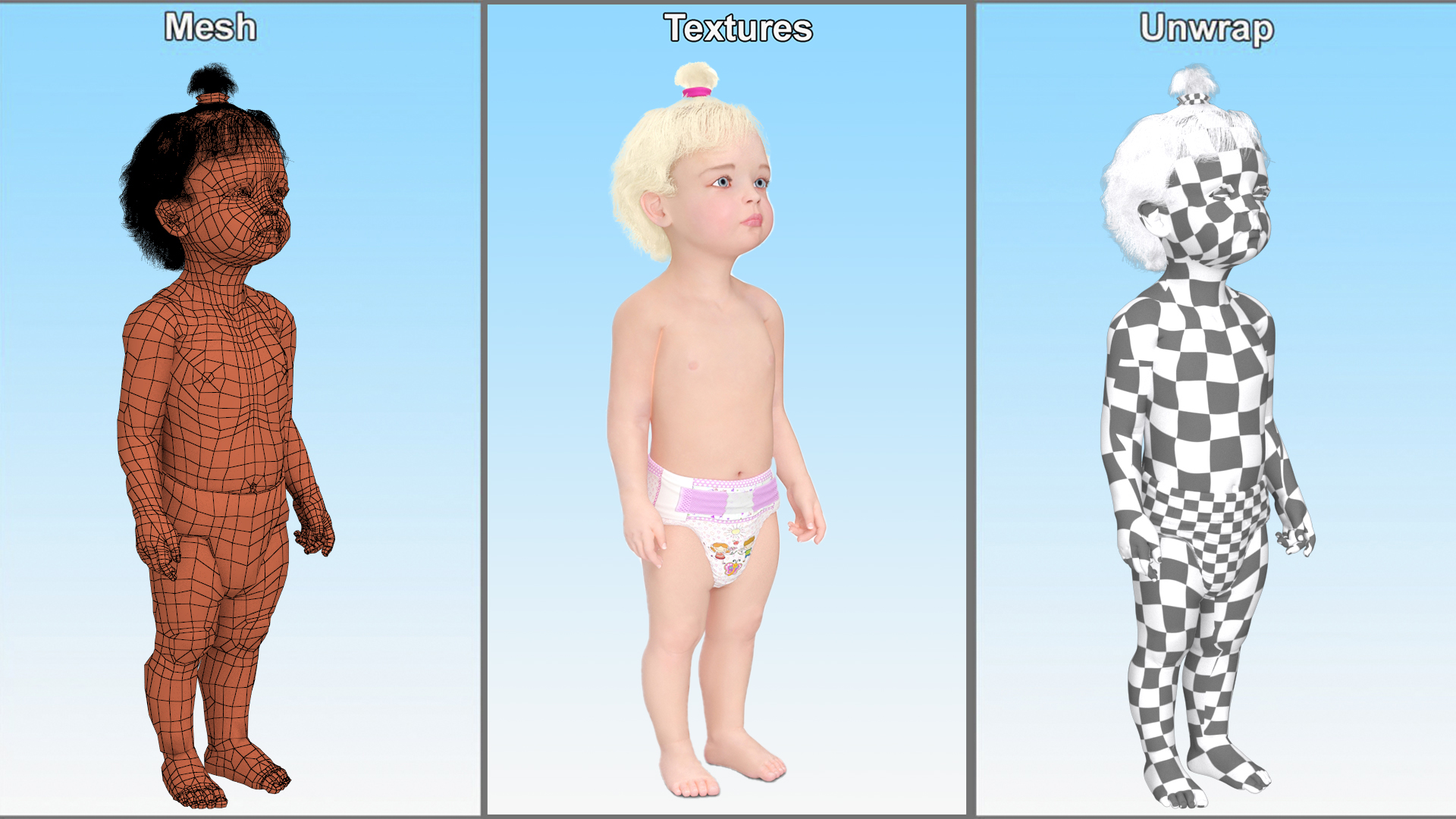 3D Toddler Girl in Diaper Standing