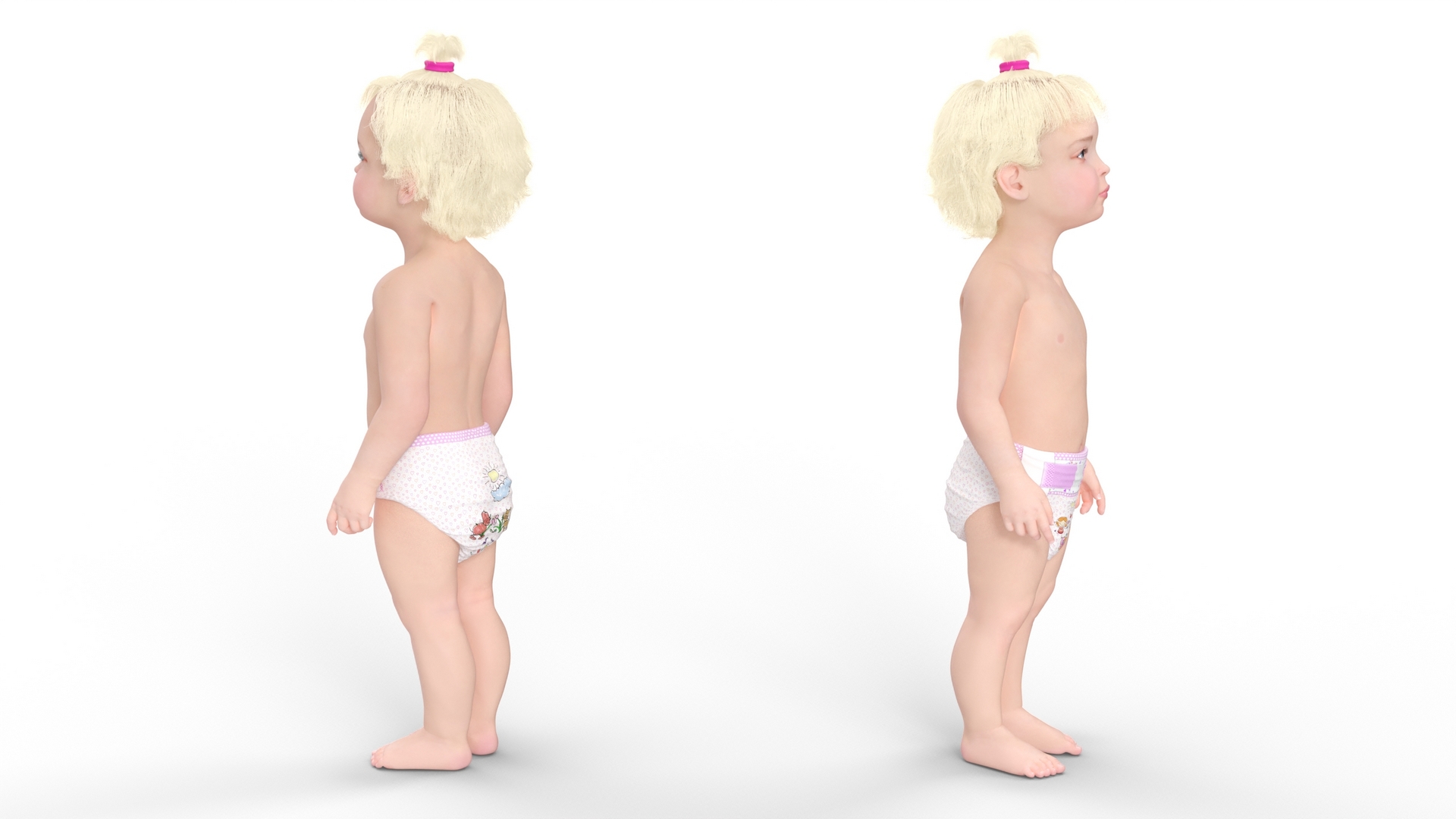 3D Toddler Girl in Diaper Standing