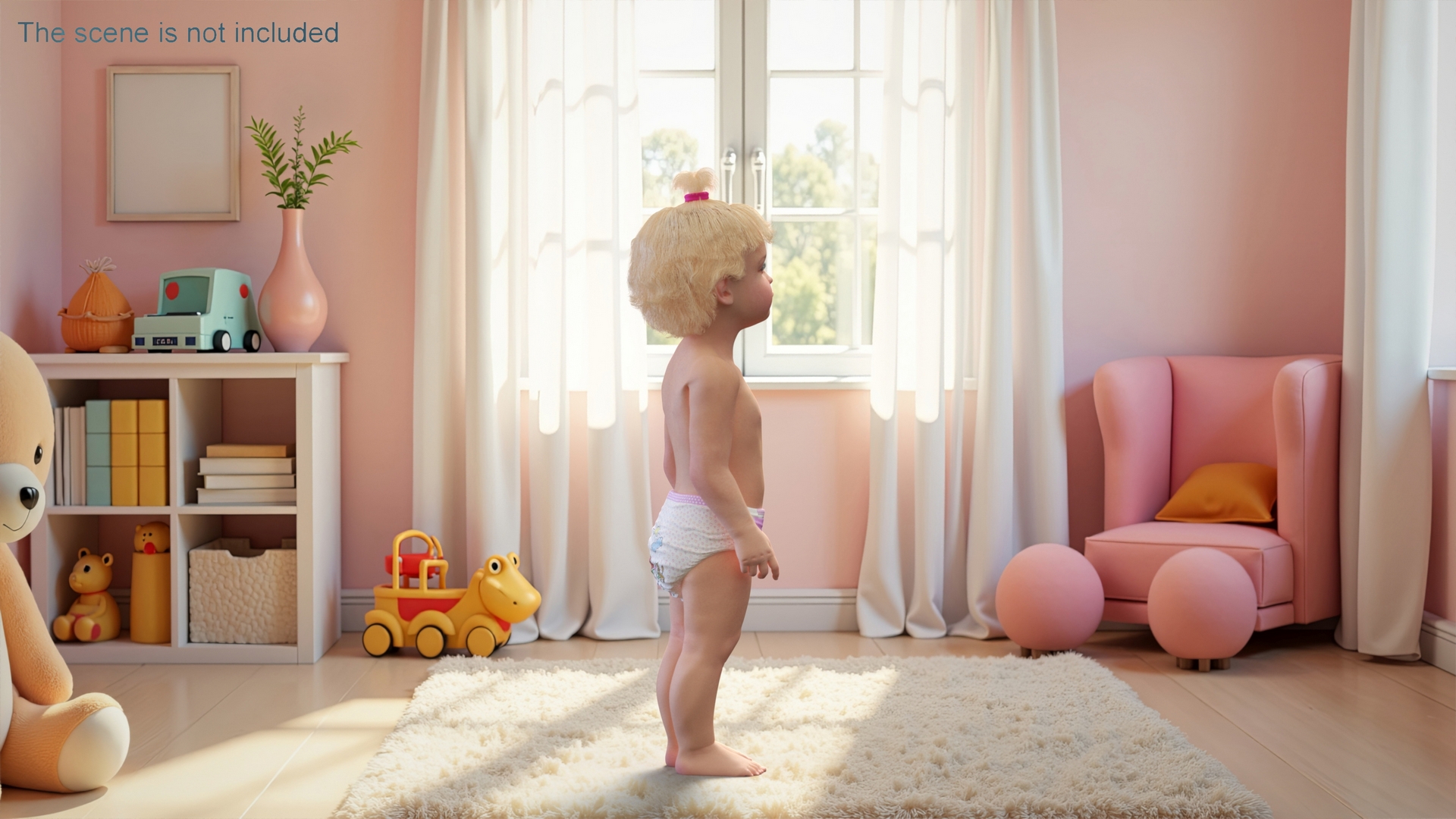 3D Toddler Girl in Diaper Standing