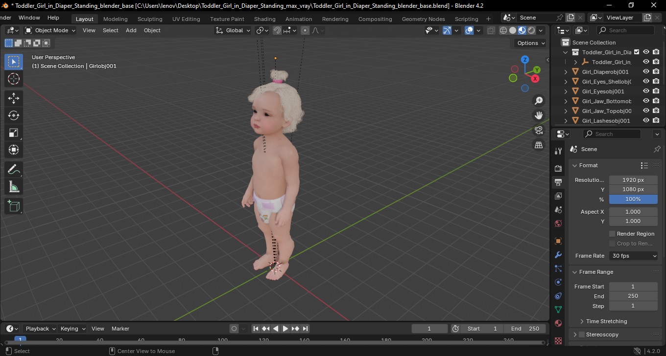 3D Toddler Girl in Diaper Standing