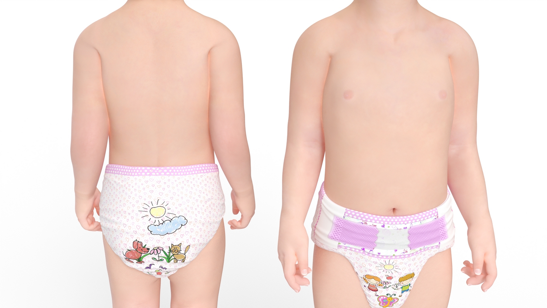 3D Toddler Girl in Diaper Standing