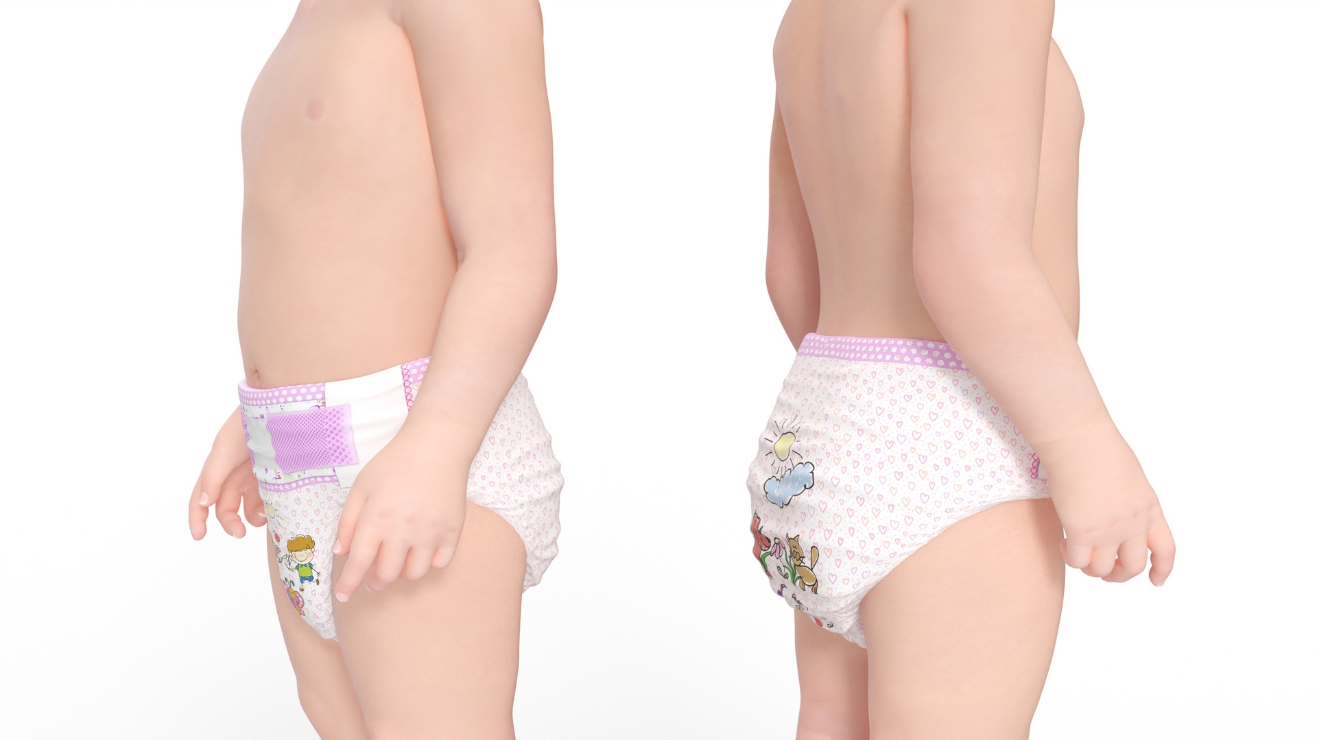 3D Toddler Girl in Diaper Standing
