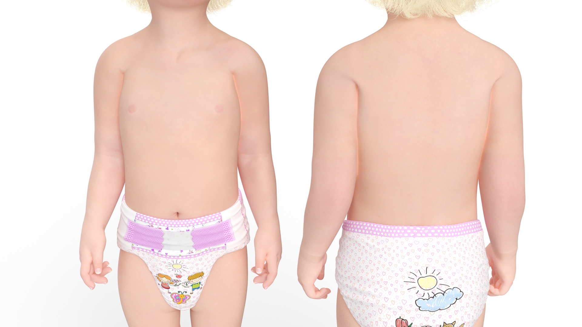3D Toddler Girl in Diaper Standing