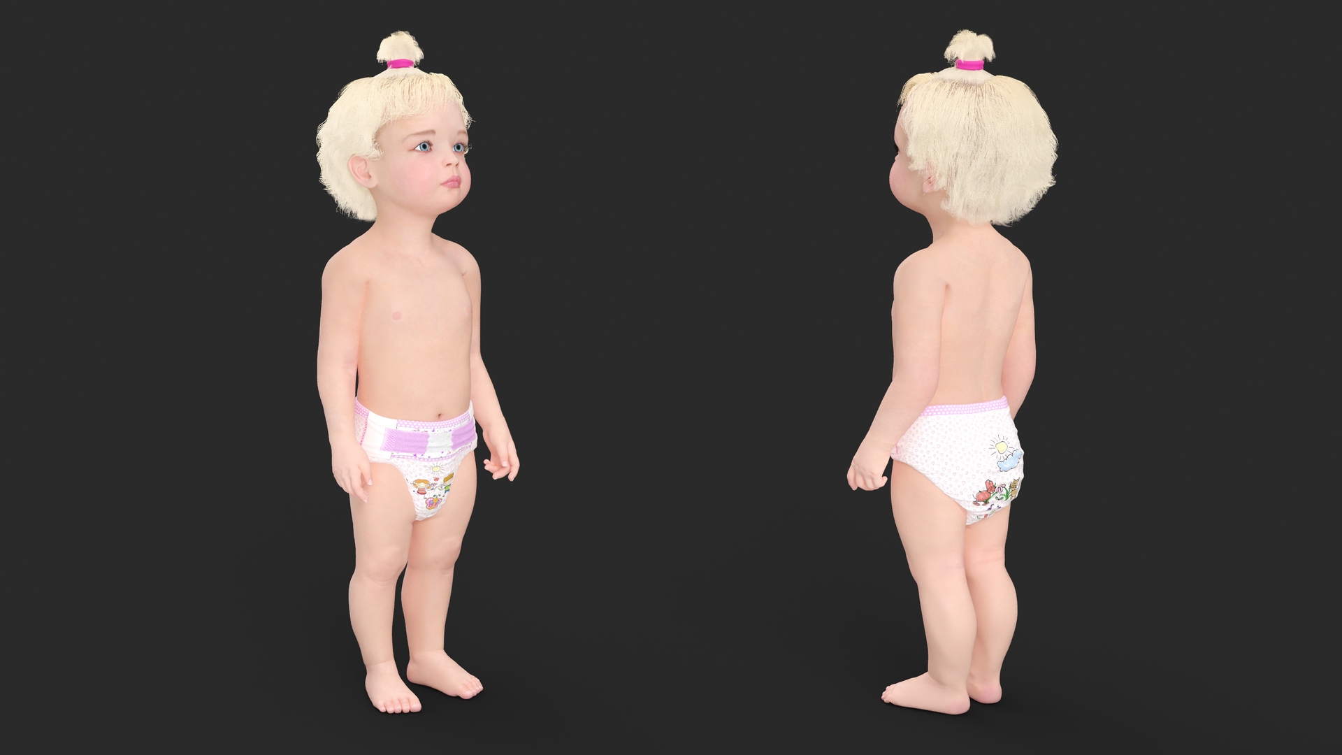 3D Toddler Girl in Diaper Standing