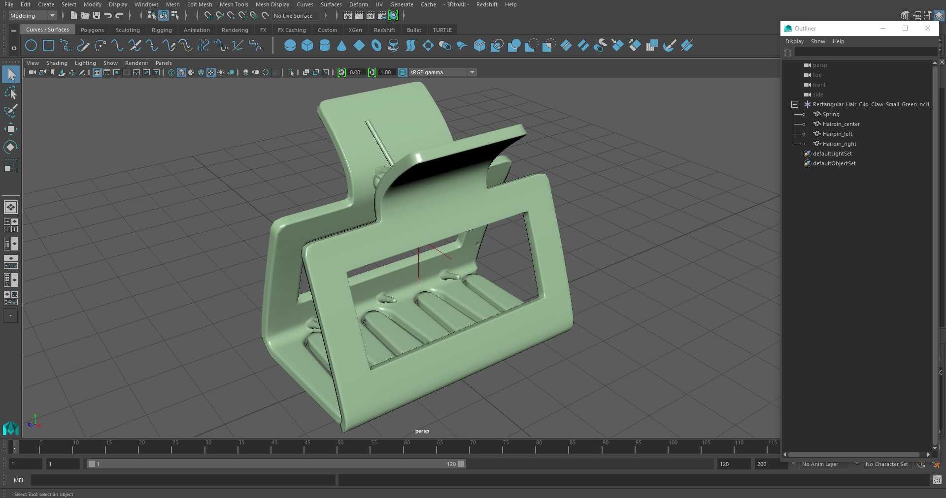 3D Rectangular Hair Clip Claw Small Green model