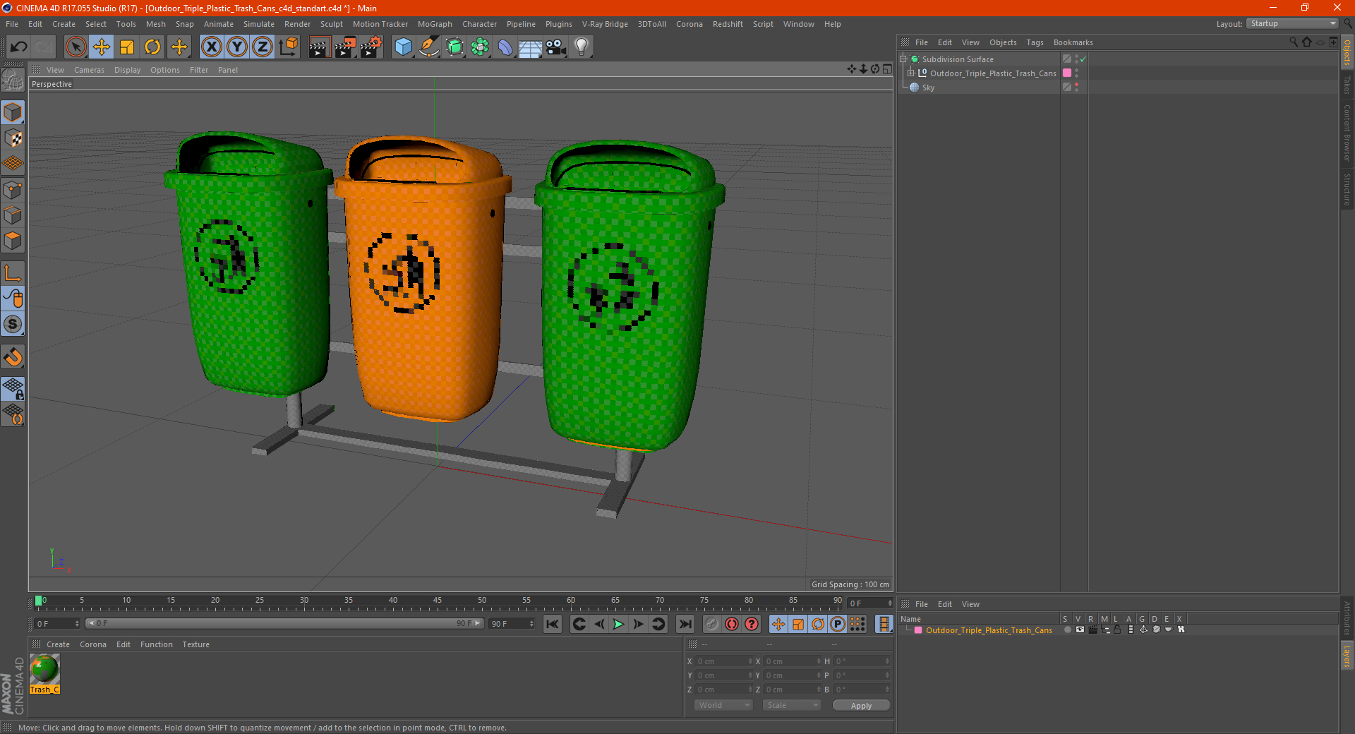 3D Outdoor Triple Plastic Trash Cans model