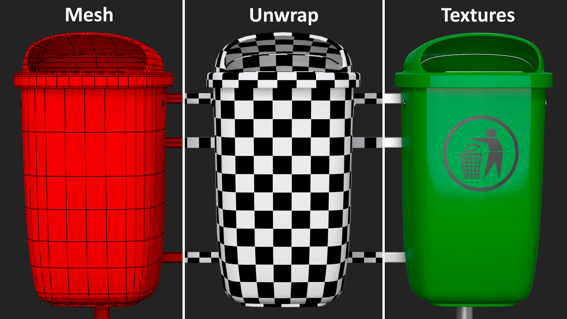 3D Outdoor Triple Plastic Trash Cans model