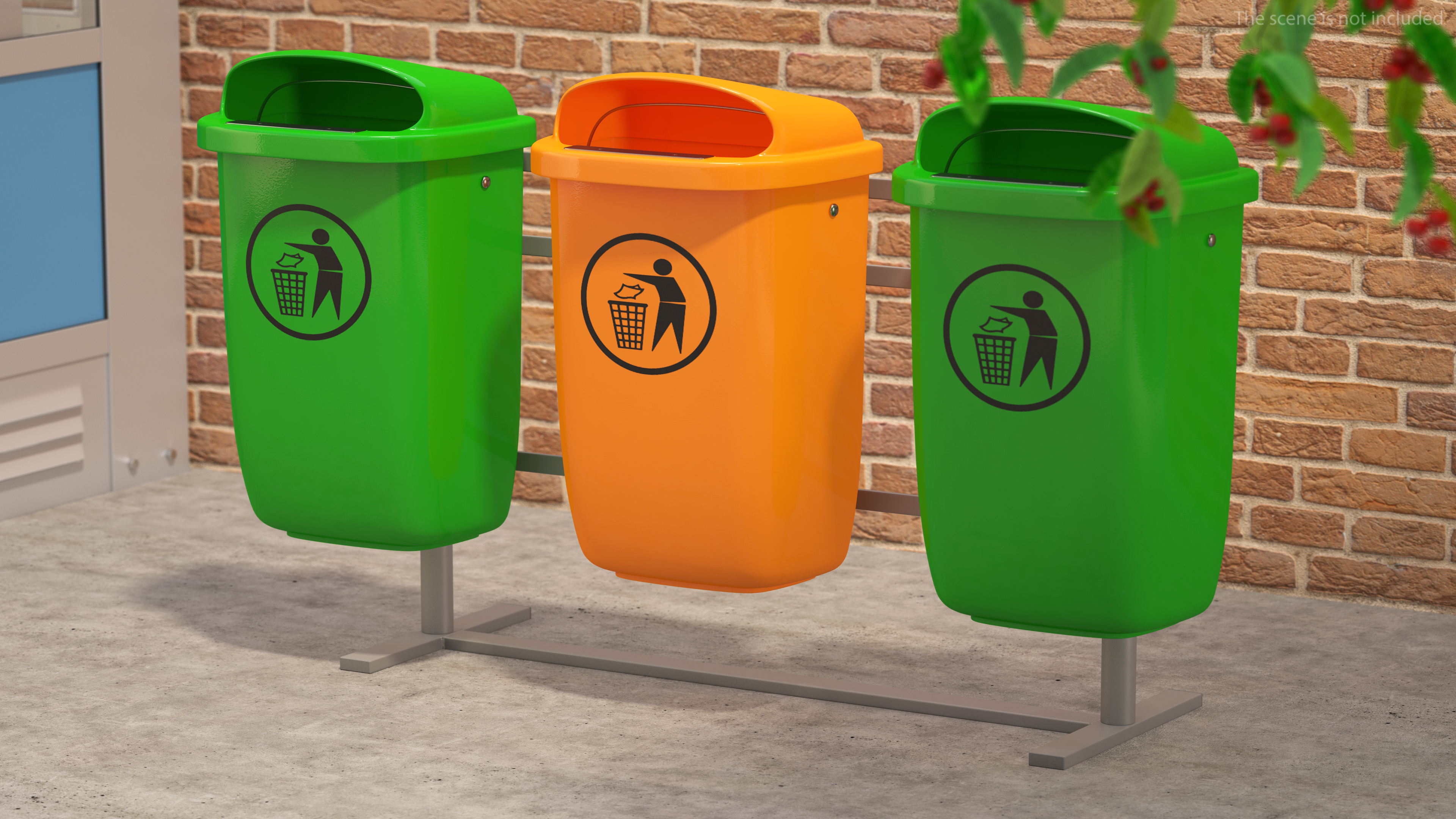 3D Outdoor Triple Plastic Trash Cans model