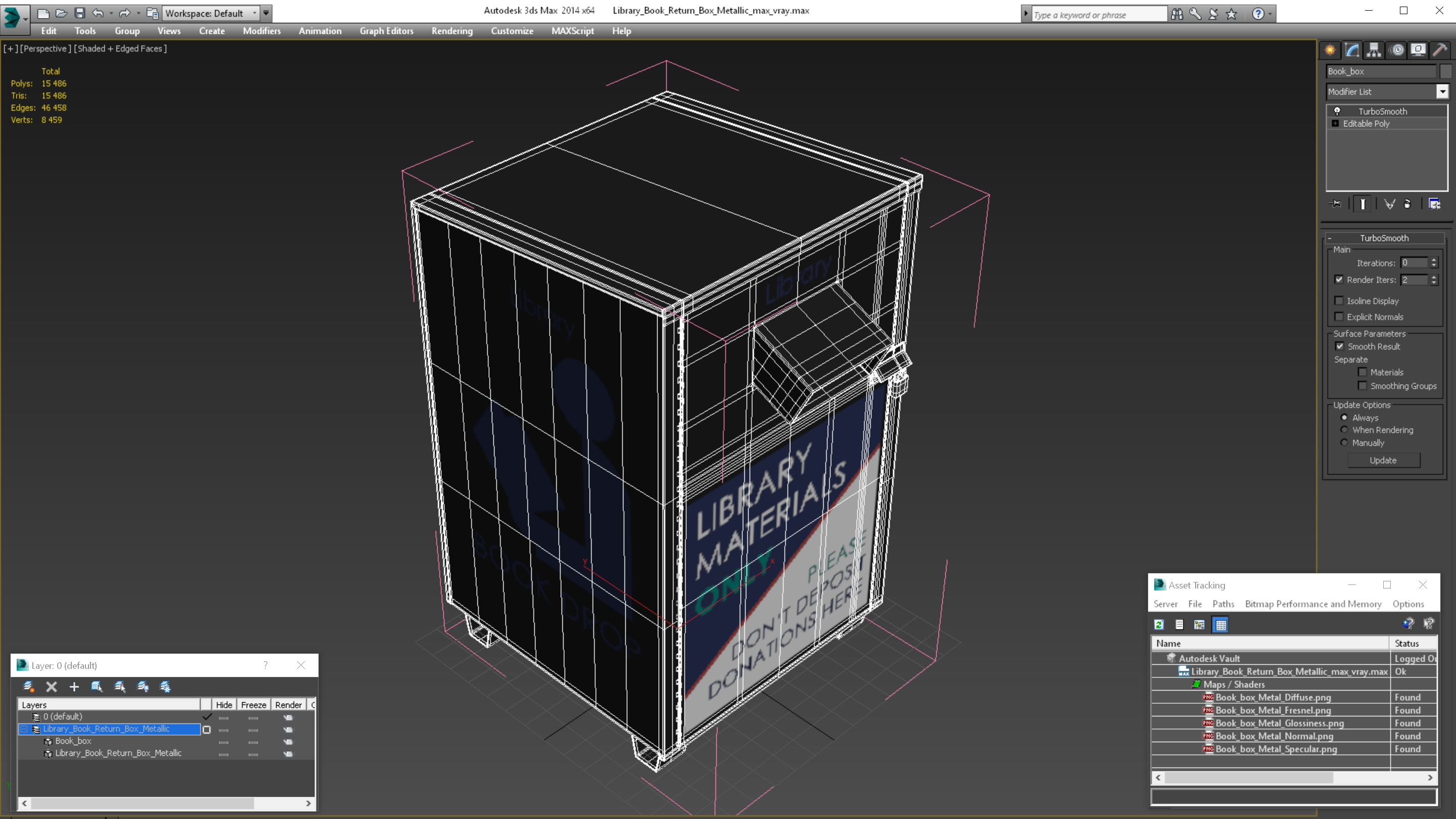 Library Book Return Box Metallic 3D