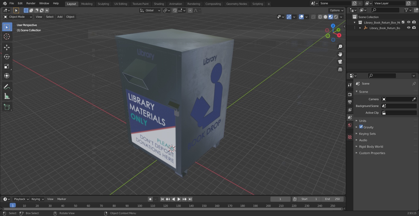 Library Book Return Box Metallic 3D