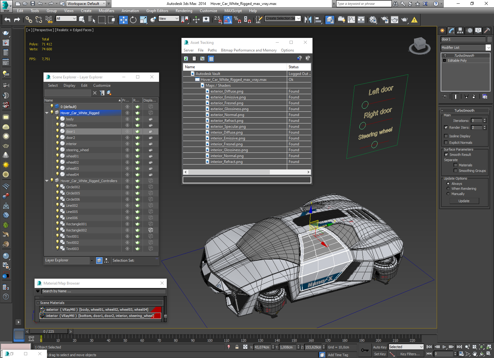 3D Hover Car White Rigged for Cinema 4D