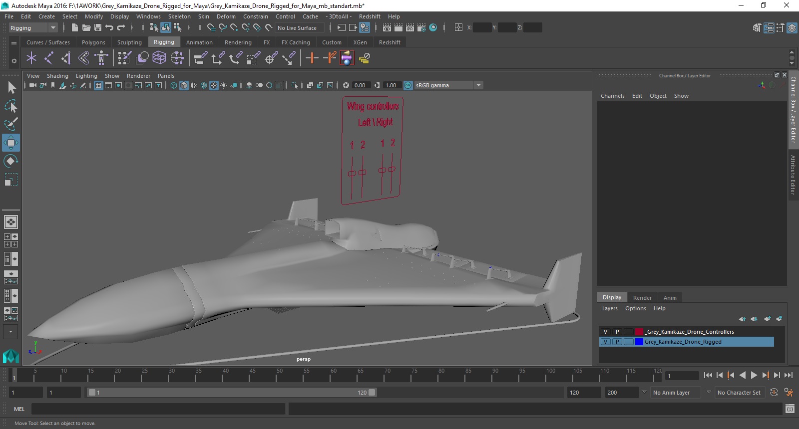 3D model Grey Kamikaze Drone Rigged for Maya