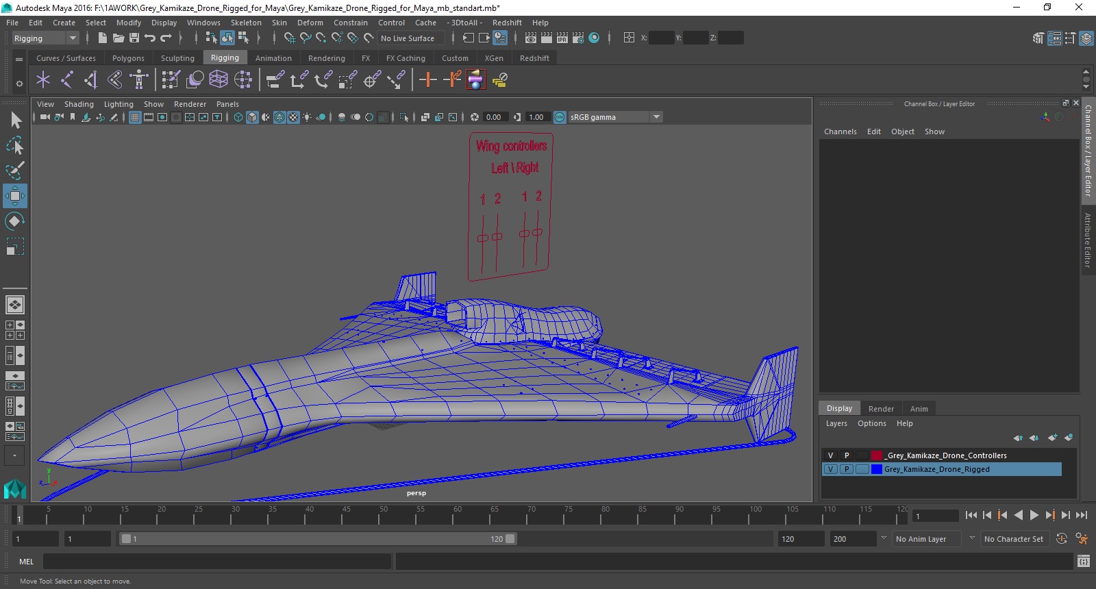3D model Grey Kamikaze Drone Rigged for Maya