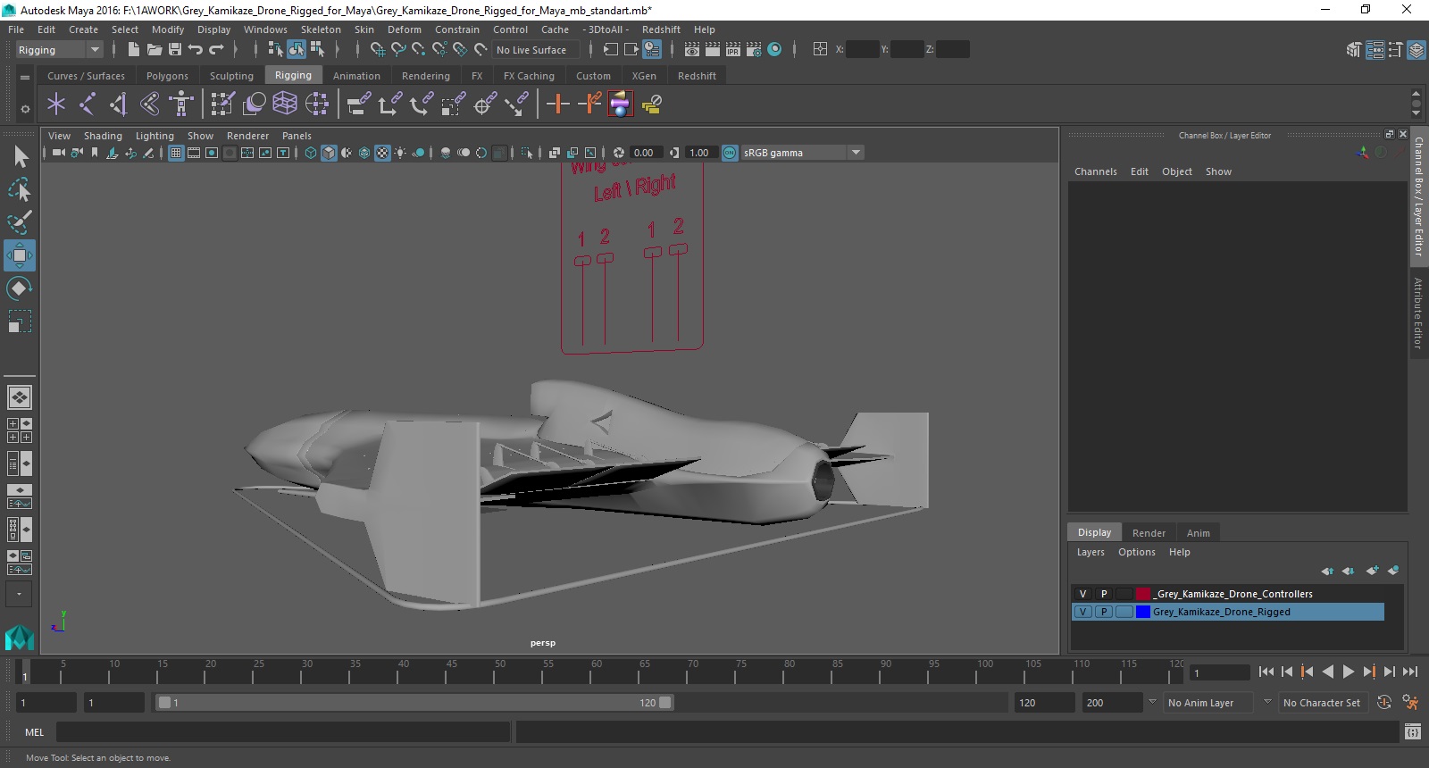 3D model Grey Kamikaze Drone Rigged for Maya