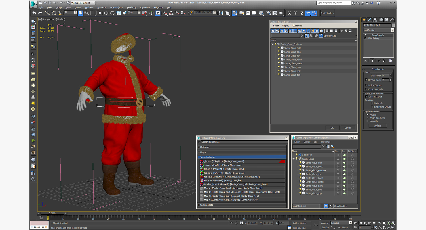 3D Santa Claus Costume with Fur model