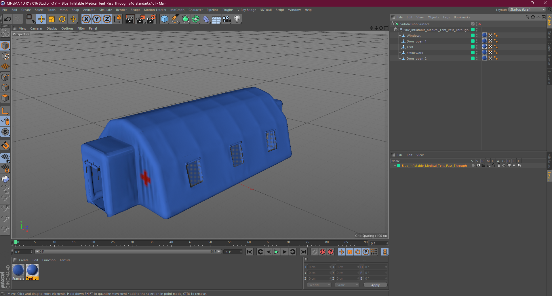 3D Blue Inflatable Medical Tent Pass Through