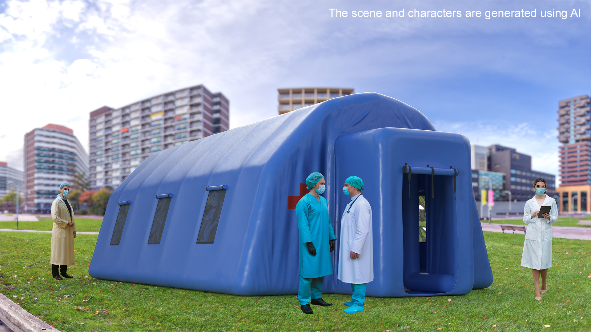 3D Blue Inflatable Medical Tent Pass Through