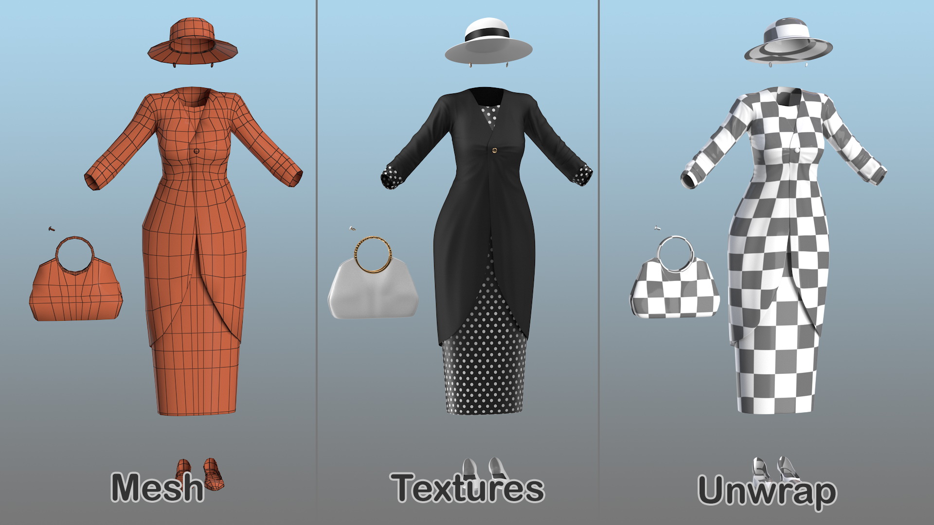 3D model Casual Party Dress with Dot Pattern