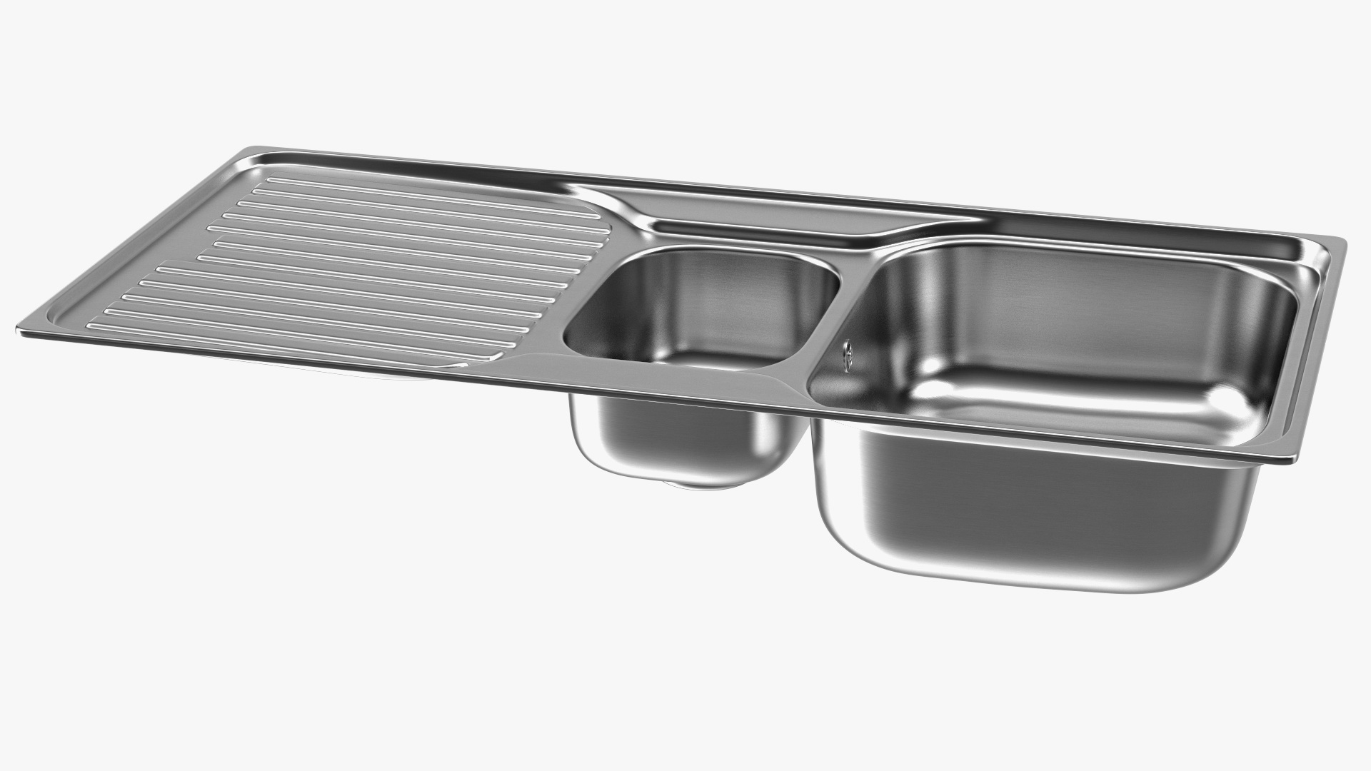 3D model Double Bowl Kitchen Sink with Drainboard