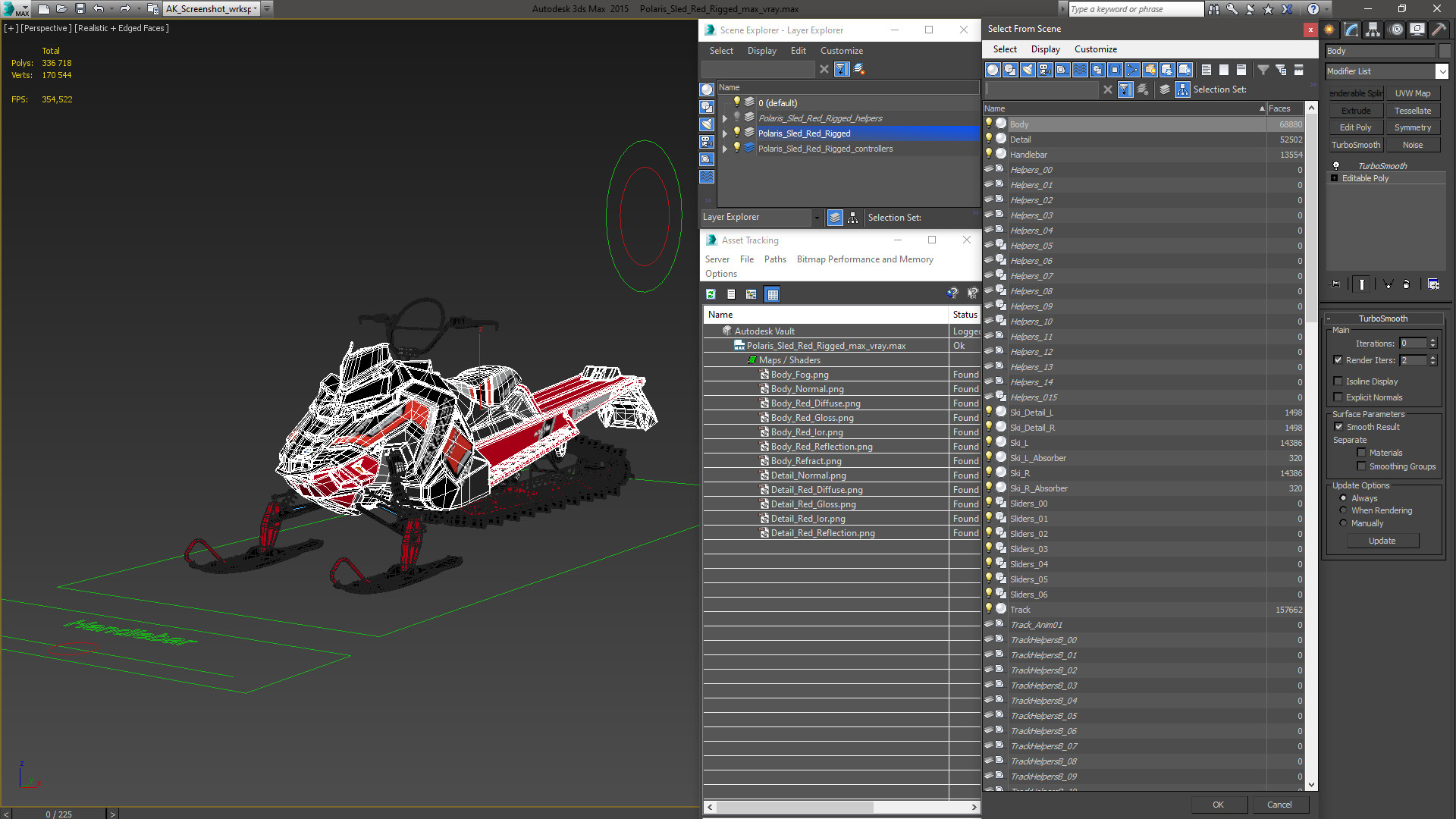 3D Polaris Sled Red Rigged model