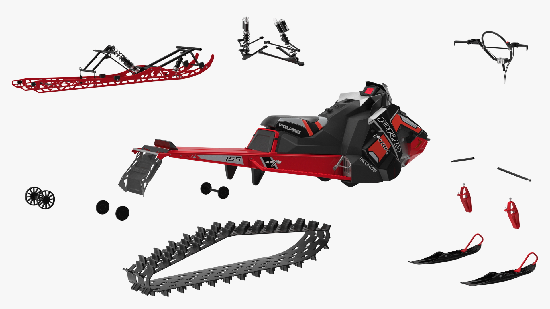 3D Polaris Sled Red Rigged model