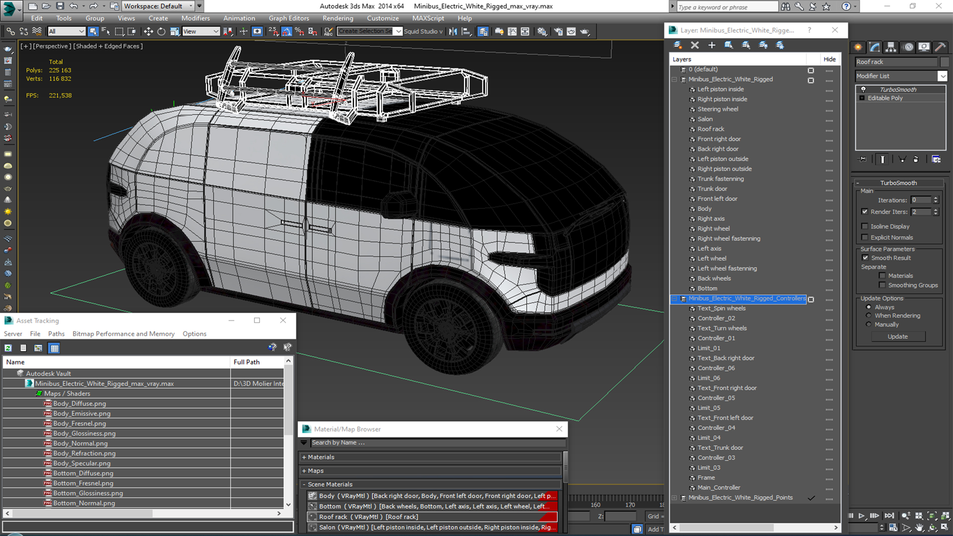 Minibus Electric White Rigged 3D model