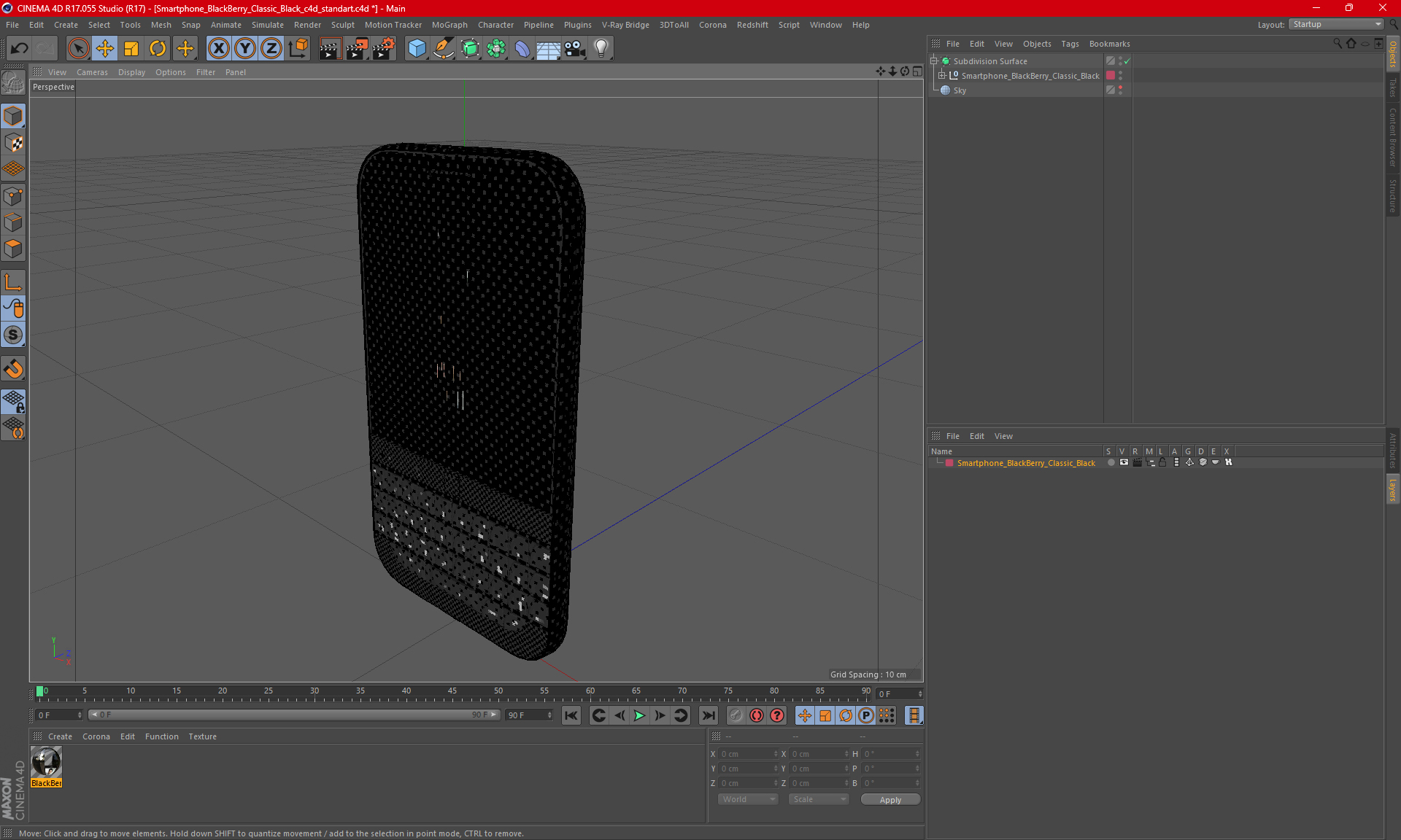 3D model Smartphone BlackBerry Classic Black