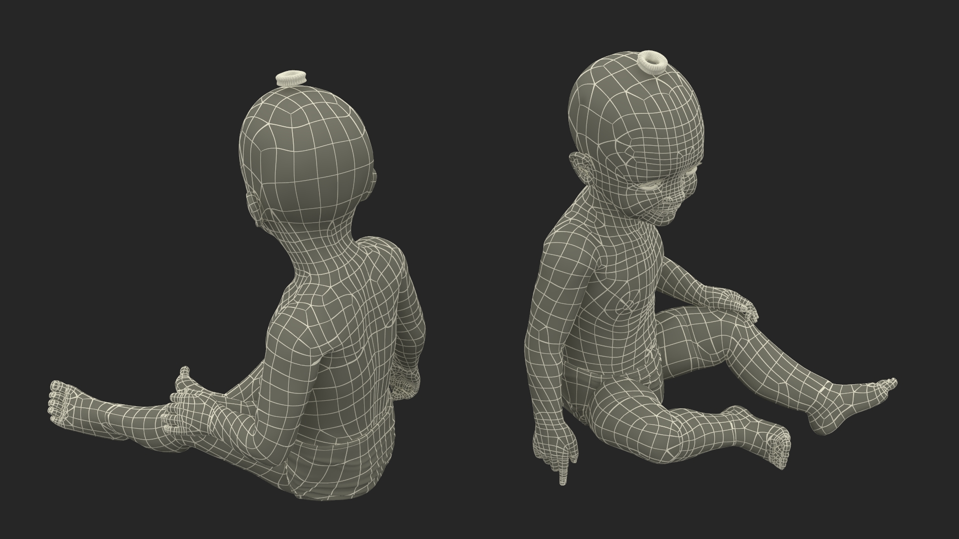 3D Baby Girl Wearing Diaper Sitting Fur