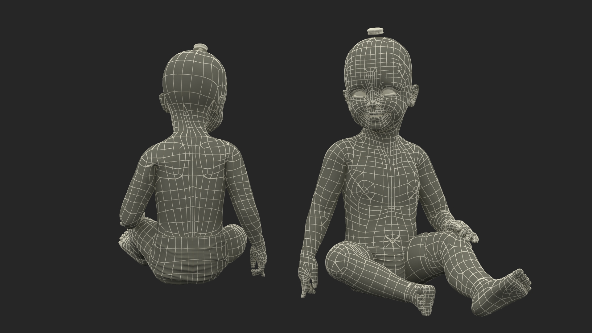 3D Baby Girl Wearing Diaper Sitting Fur