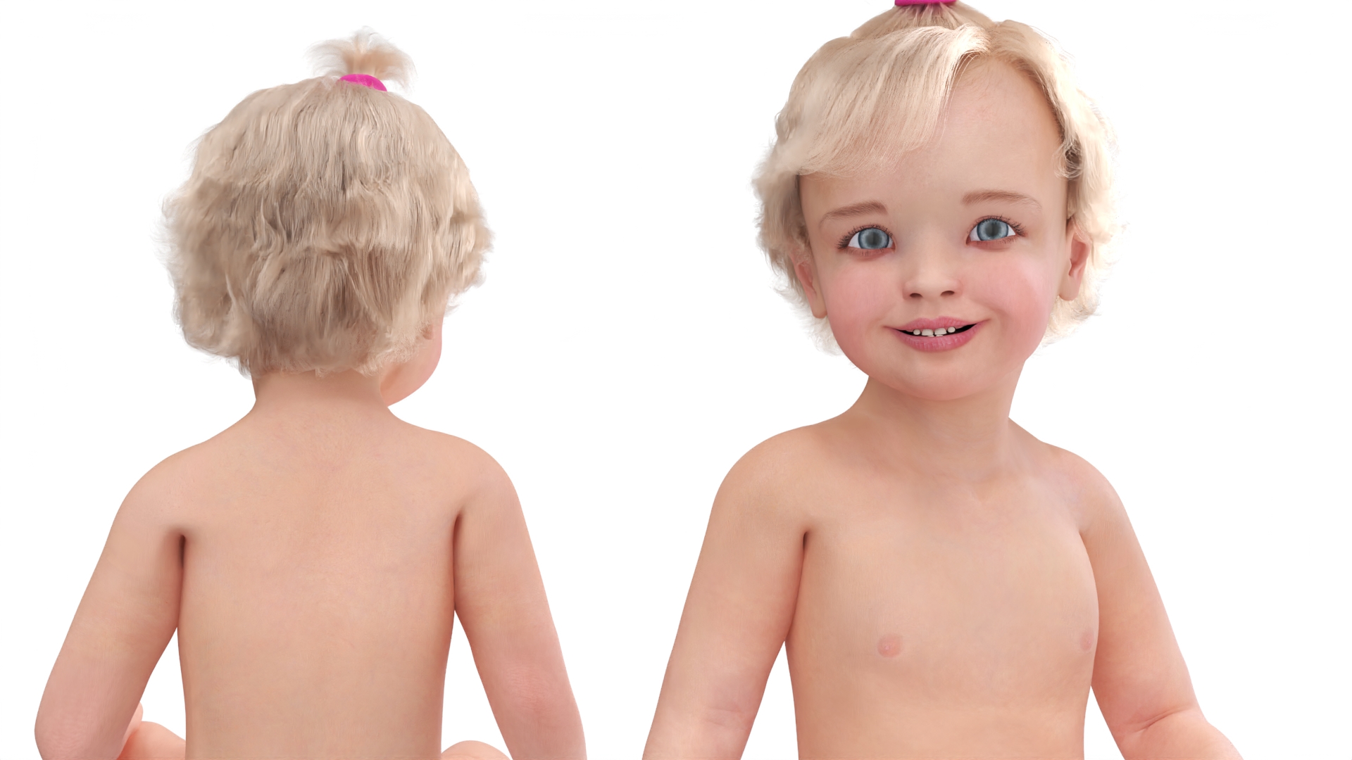 3D Baby Girl Wearing Diaper Sitting Fur