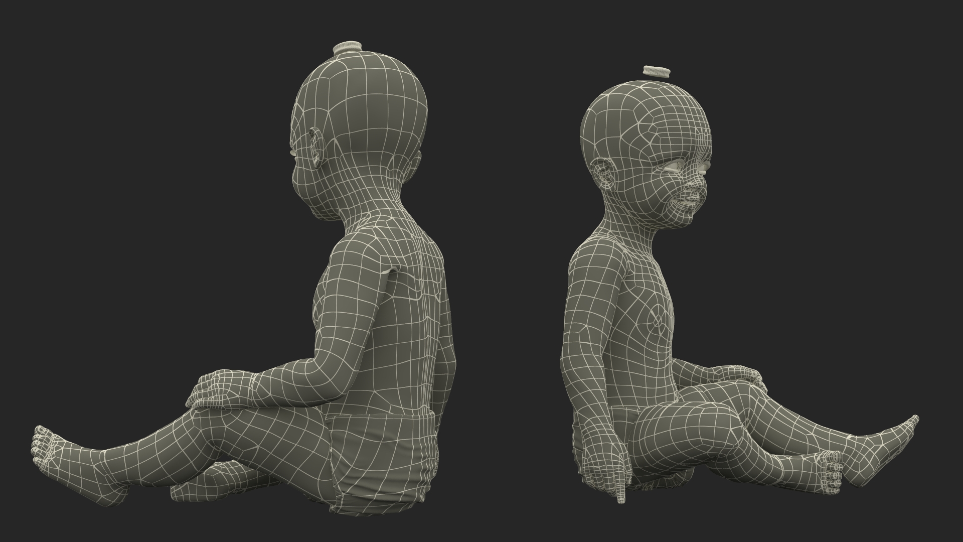3D Baby Girl Wearing Diaper Sitting Fur