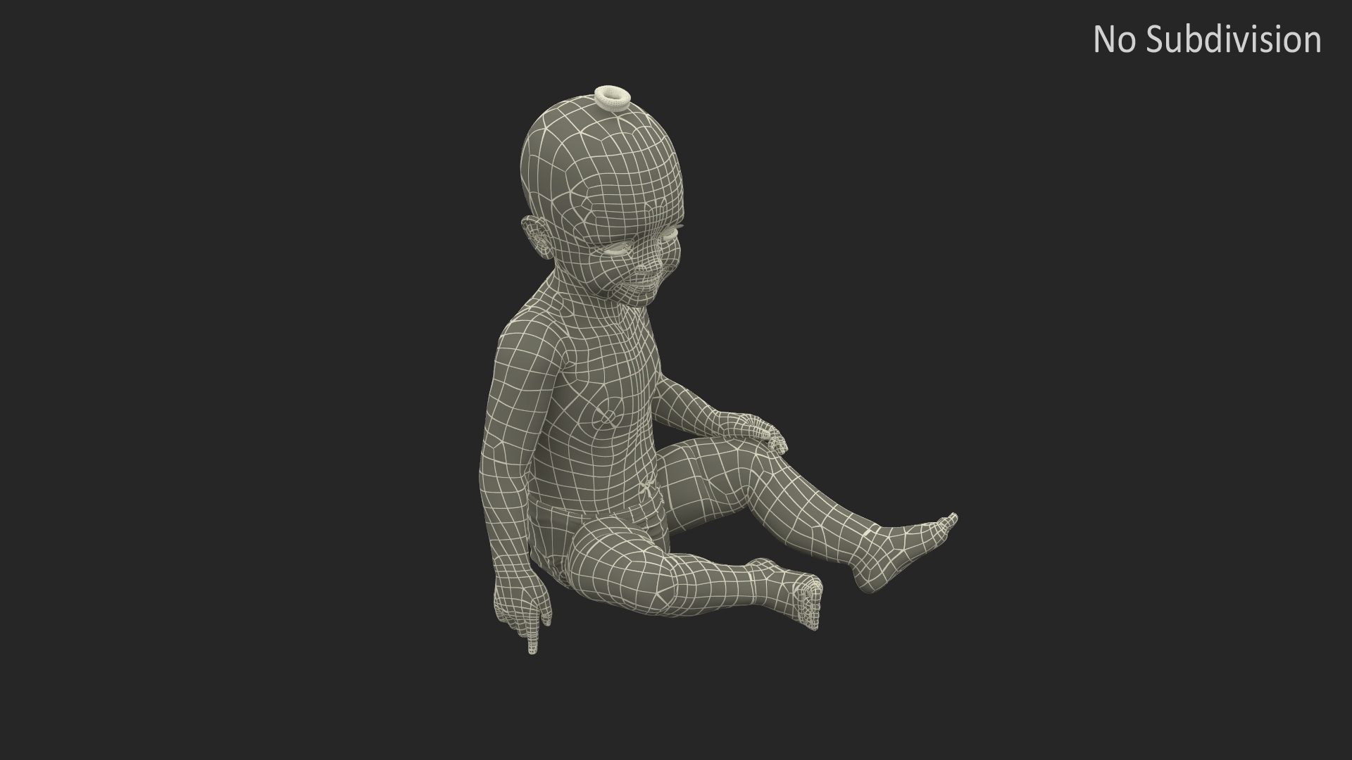 3D Baby Girl Wearing Diaper Sitting Fur