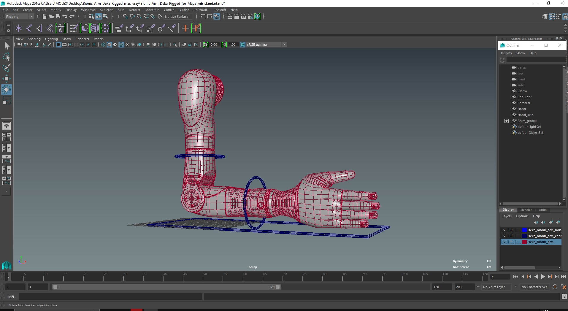 3D Bionic Arm Deka Rigged for Maya