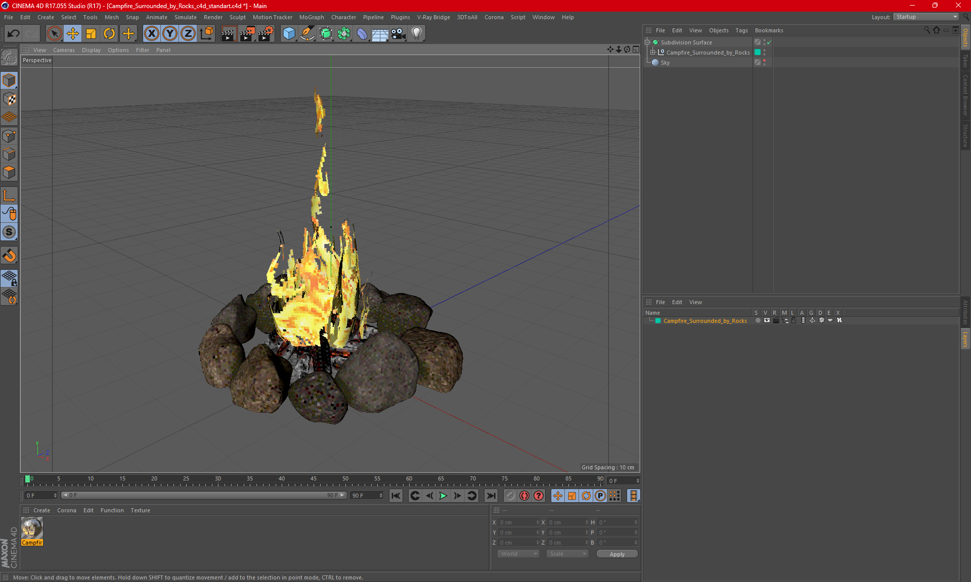 3D Campfire Surrounded by Rocks model