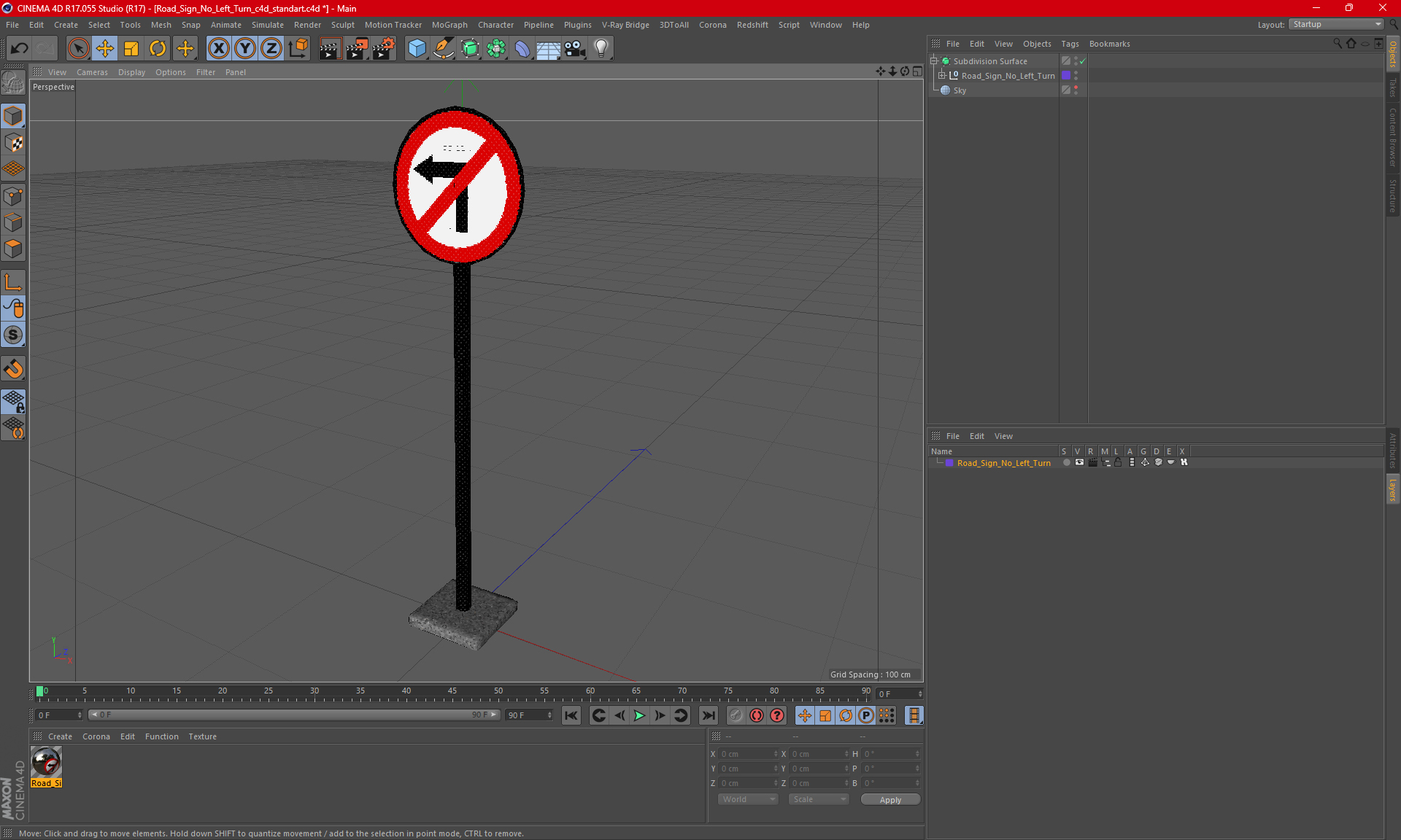 Road Sign No Left Turn 3D