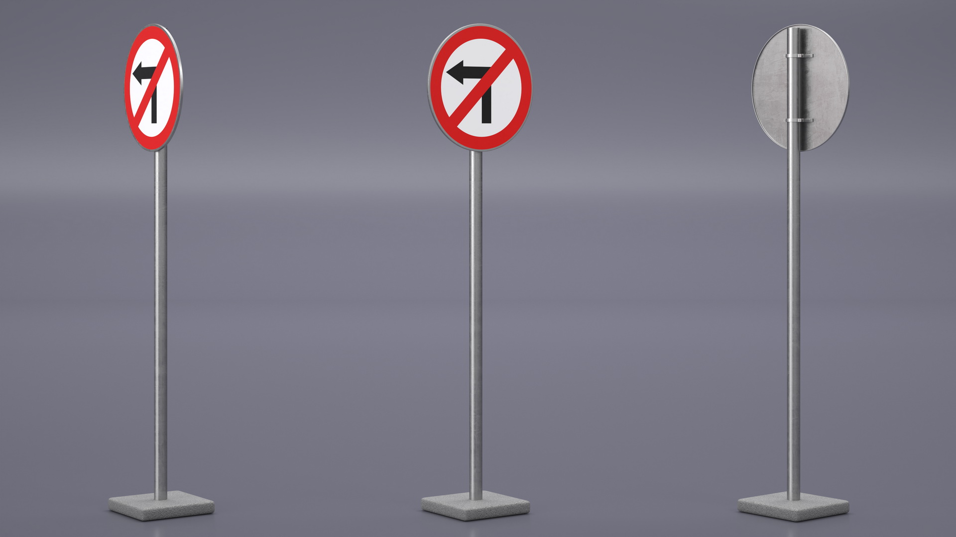 Road Sign No Left Turn 3D