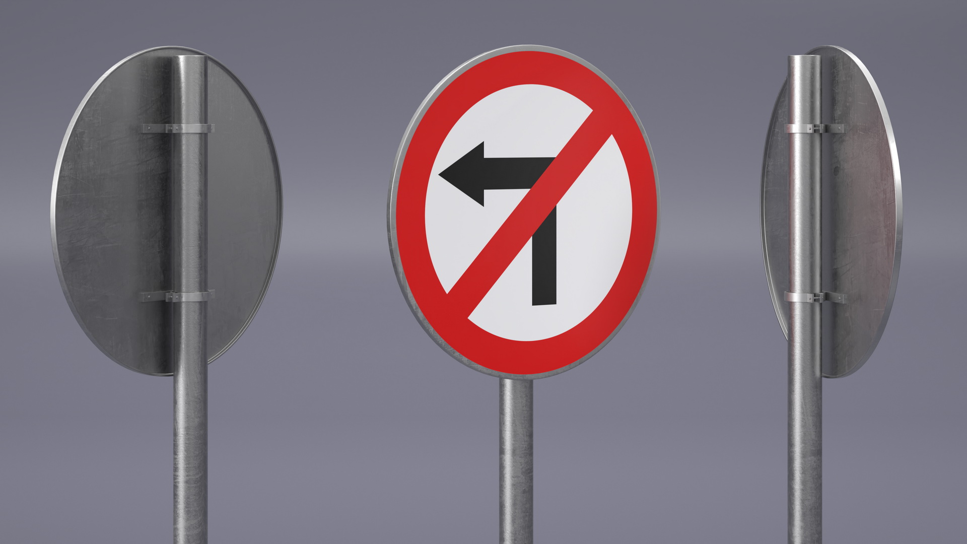 Road Sign No Left Turn 3D