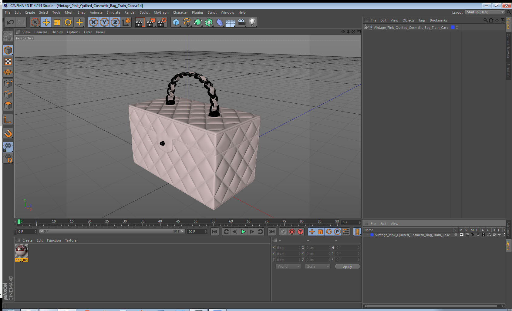 Vintage Pink Quilted Cosmetic Bag Train Case 3D model