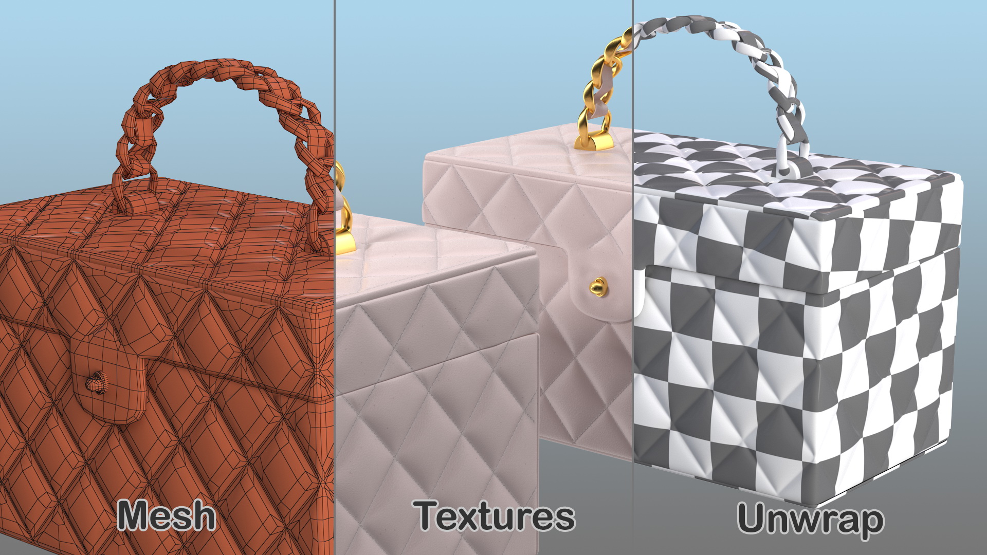 Vintage Pink Quilted Cosmetic Bag Train Case 3D model