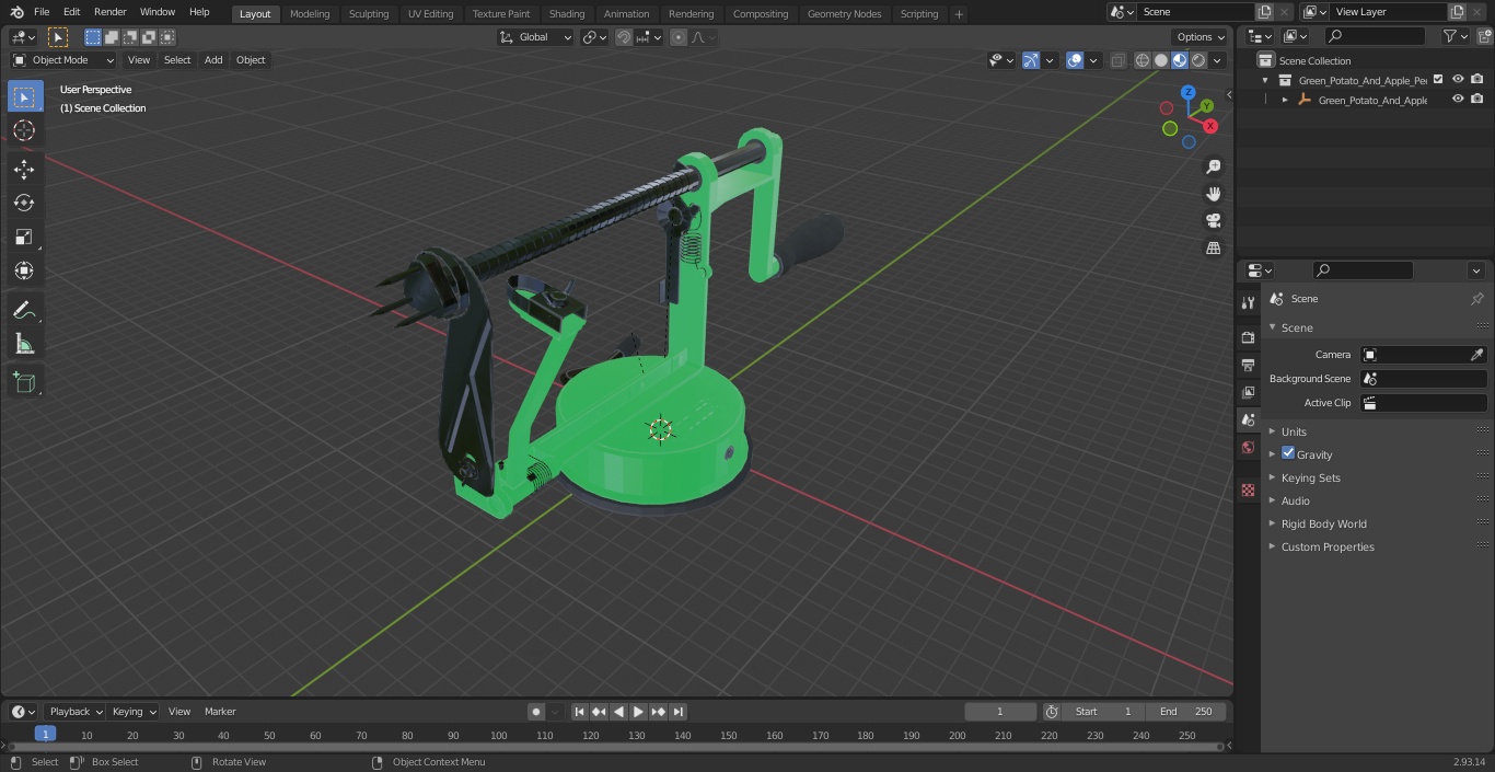 Green Potato And Apple Peeler 3D model