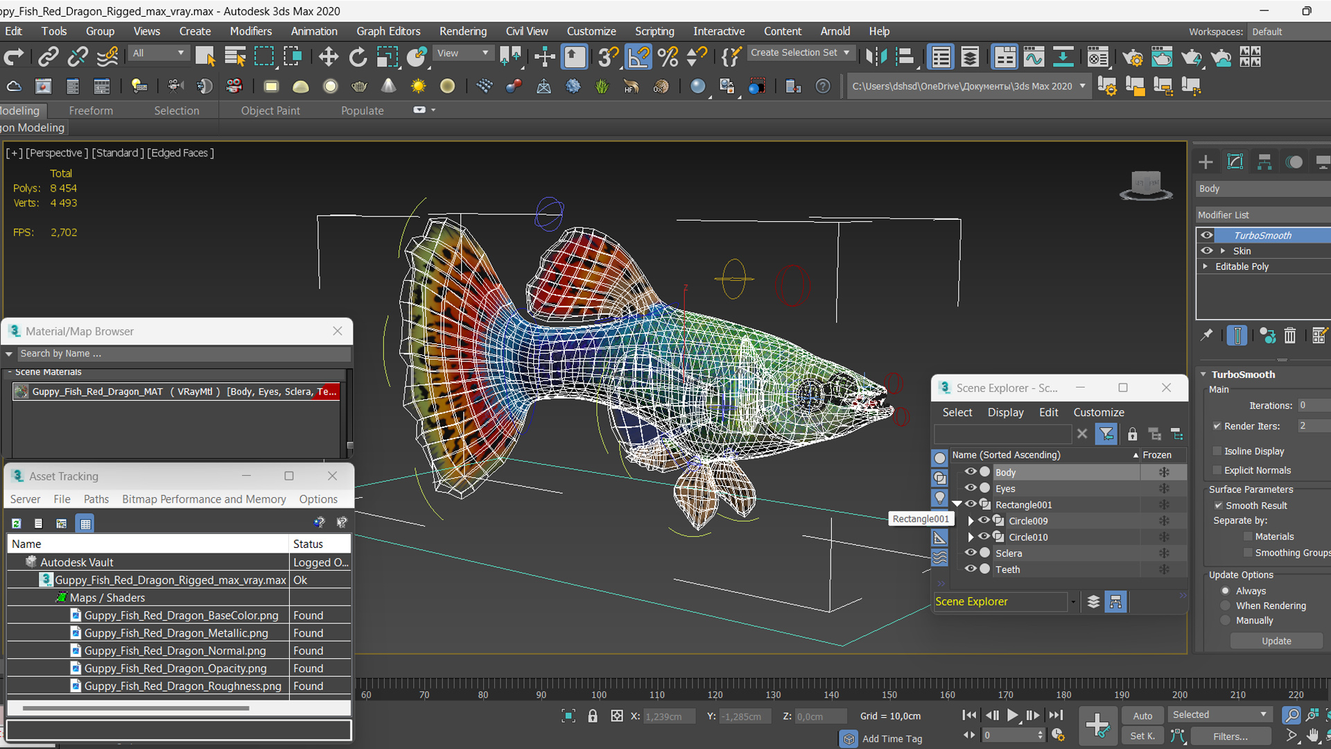Guppy Fish Red Dragon Rigged for Maya 3D