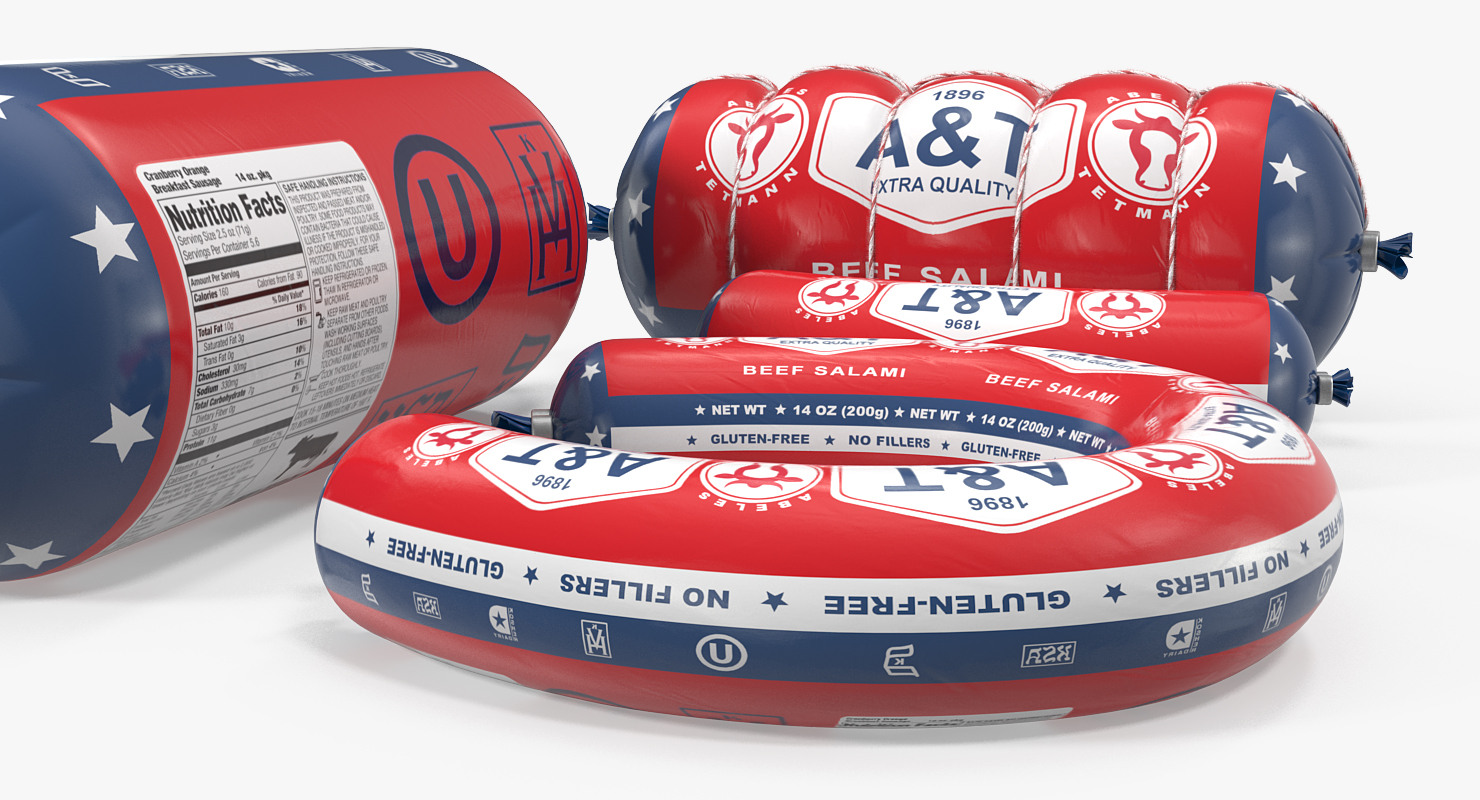 Assorted Beef Salami Sausages 3D model