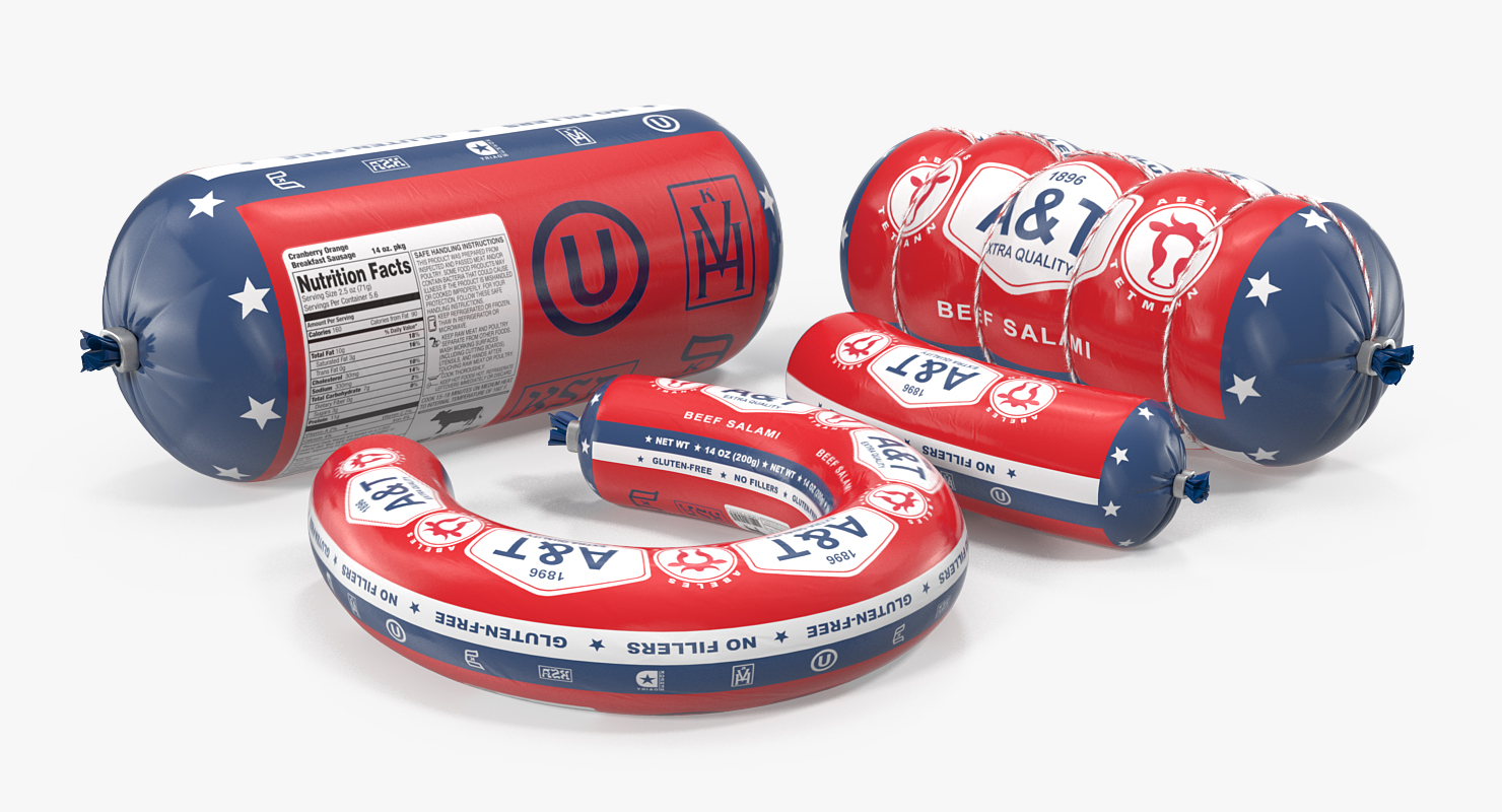 Assorted Beef Salami Sausages 3D model